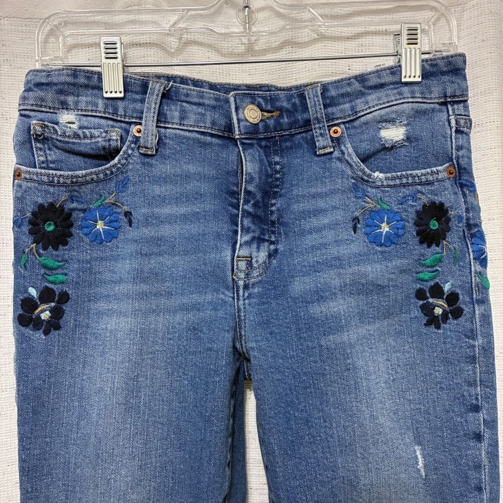 Lucky Brand Brooke Legging Jeans 4/27 Blue Floral Embroidered Skinny Ankle Denim